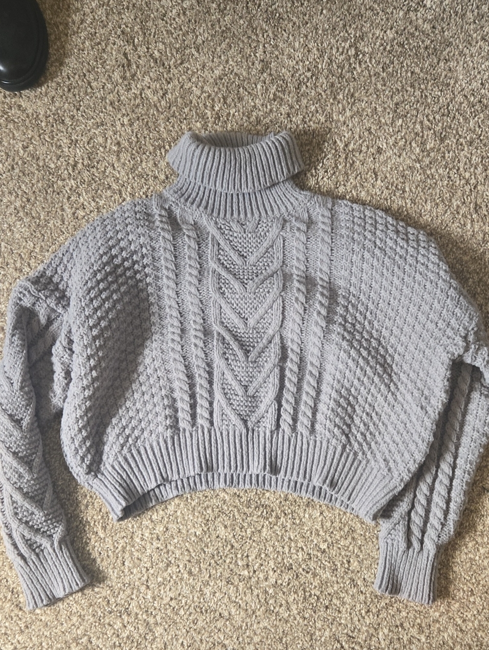 Grey Cable-Knit CropTurtleneck Sweater